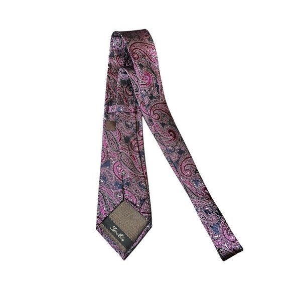 Tasso Elba 100% Silk Neck Tie Purple/Fuchsia Paisley 3.25 x 59.5 Men's Classic - Picture 4 of 4